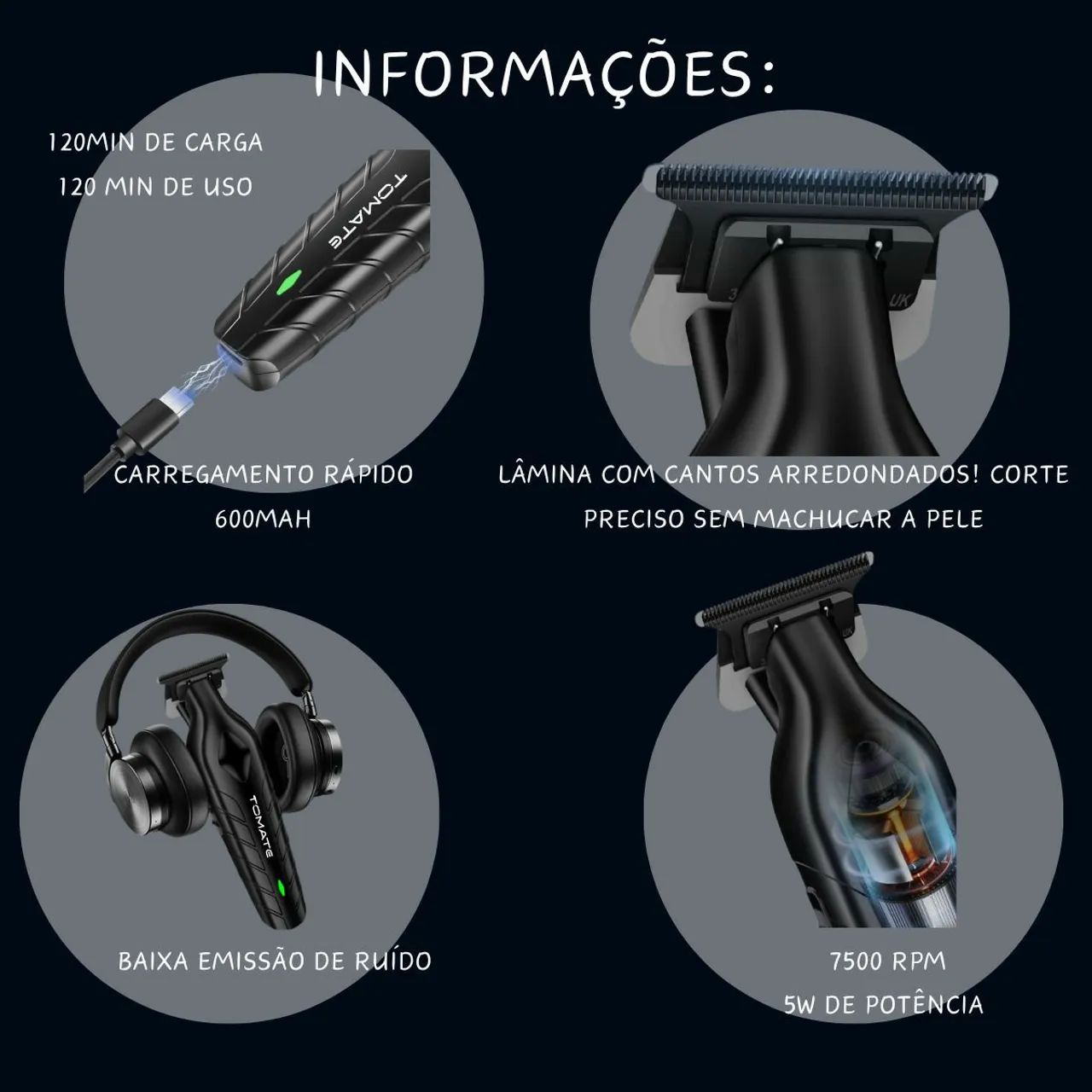 Máquina Cortar Cabelo Acabamento Profissional Sem Fio Bivolt Preto <br> - Foto 5