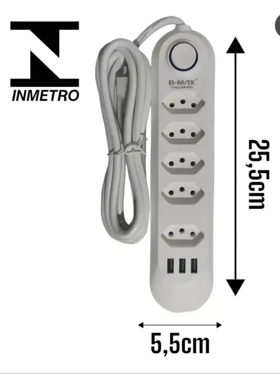 FILTRO DE LINHA COM 5 TOMADAS + 3 ENTRADAS USB  REF: BM8695A<br> - Foto 3