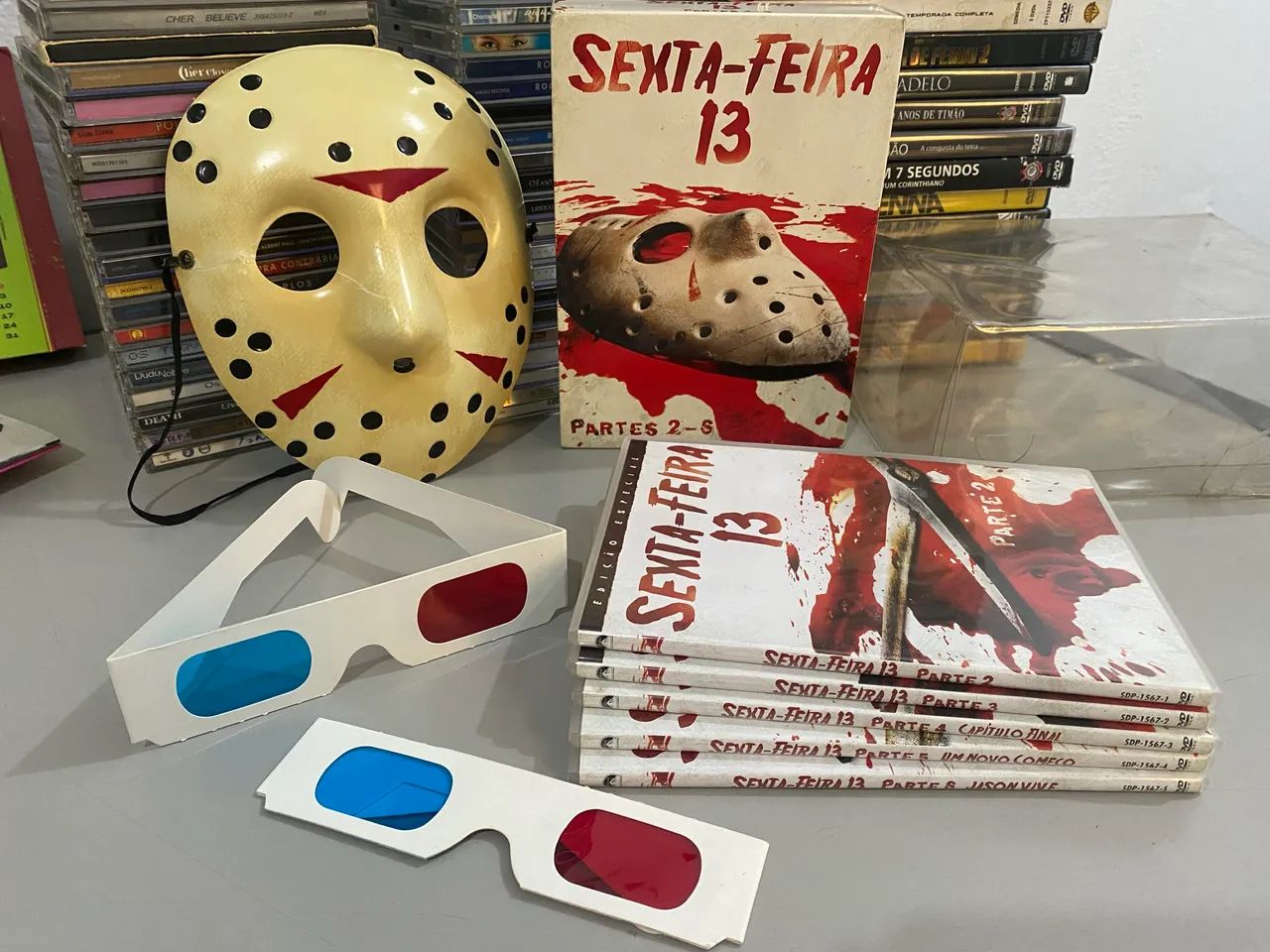 Sexta-feira 13 Box DVD 2 ao 6 + pares óculos 3D e Máscara Jason