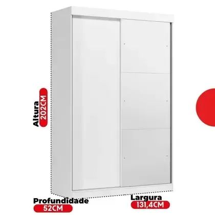 Guarda Roupa com Espelho 2 Portas de Correr e 2 Gavetas Branco - Foto 3