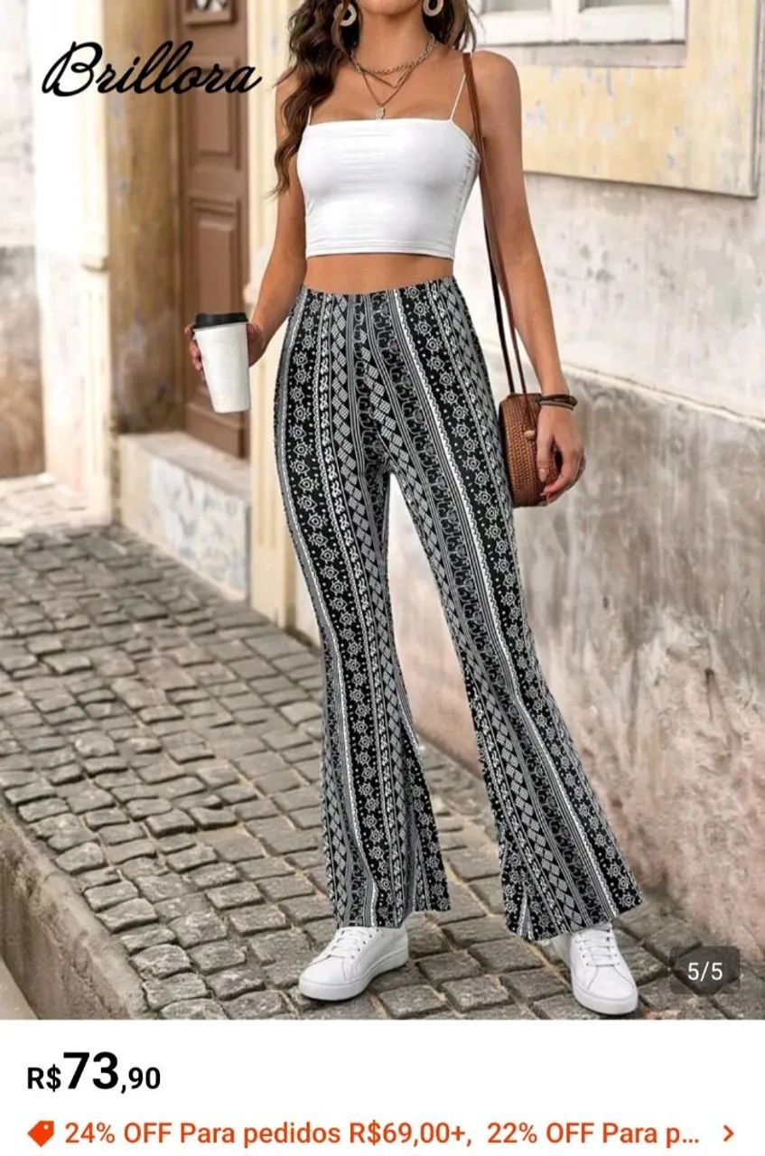 Calça flare estampada cintura baixa  - Foto 2