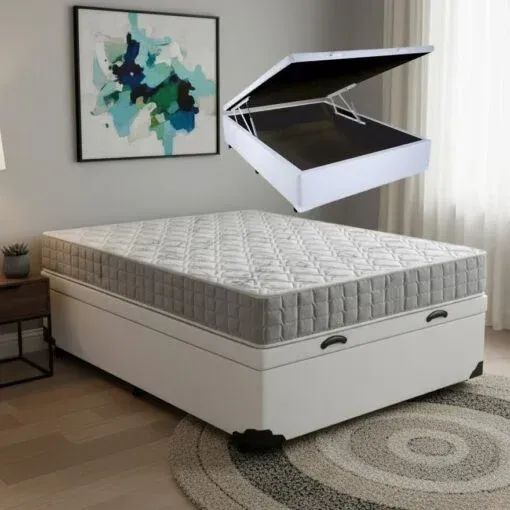 BASE BOX BAU CASAL + COLCHÃO D33