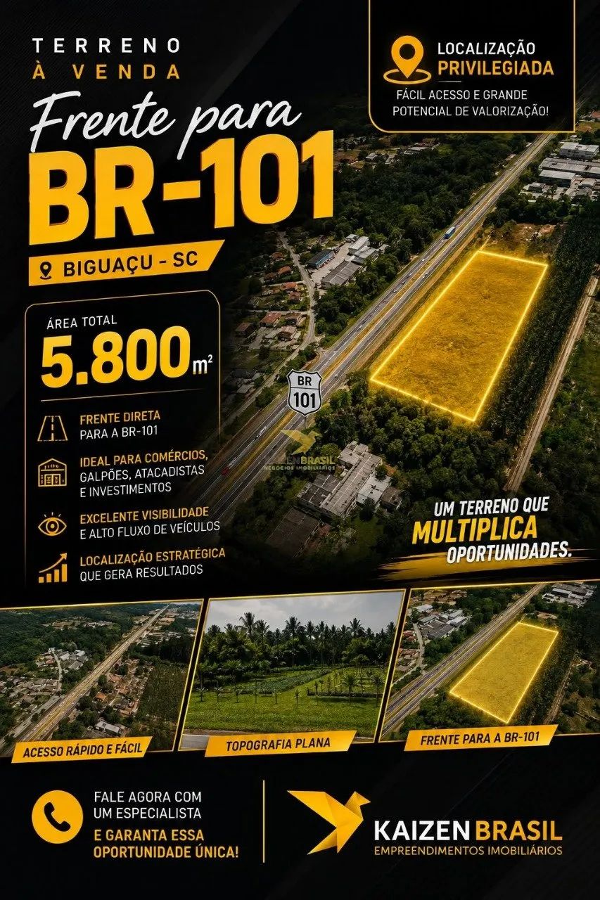 TERRENO COM 5.800 m² À VENDA - BIGUAÇU/SC | BR-101