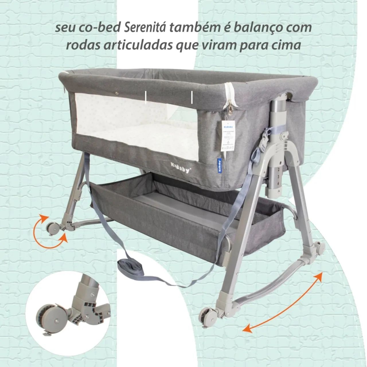 Berço Portátil Moises Co-bed C/ Balanço Mosquiteiro e Cesto - Foto 5