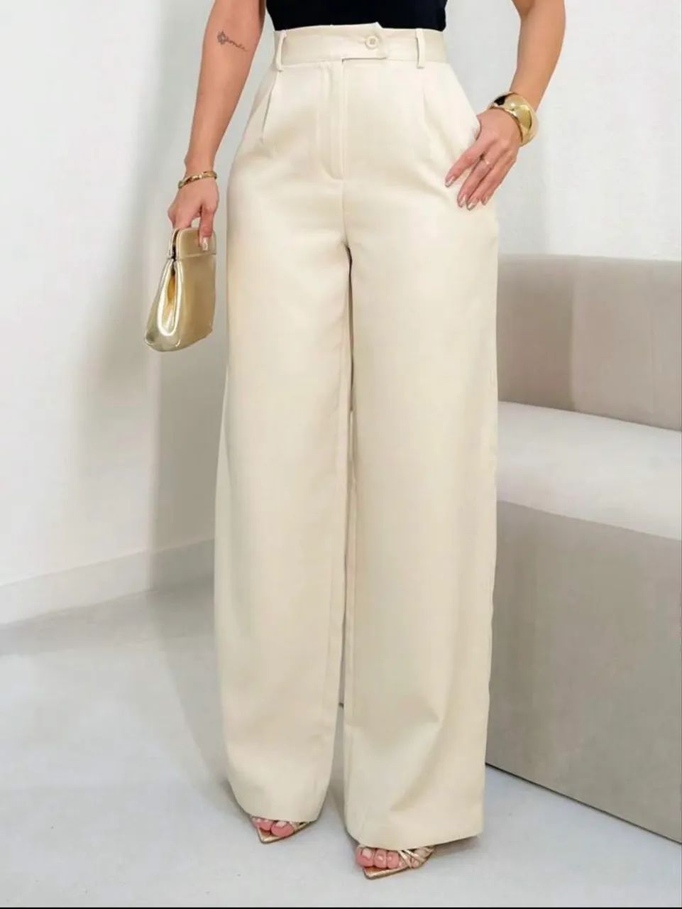 Calça Alfaiataria Pantalona | COR BEGE - TAM G