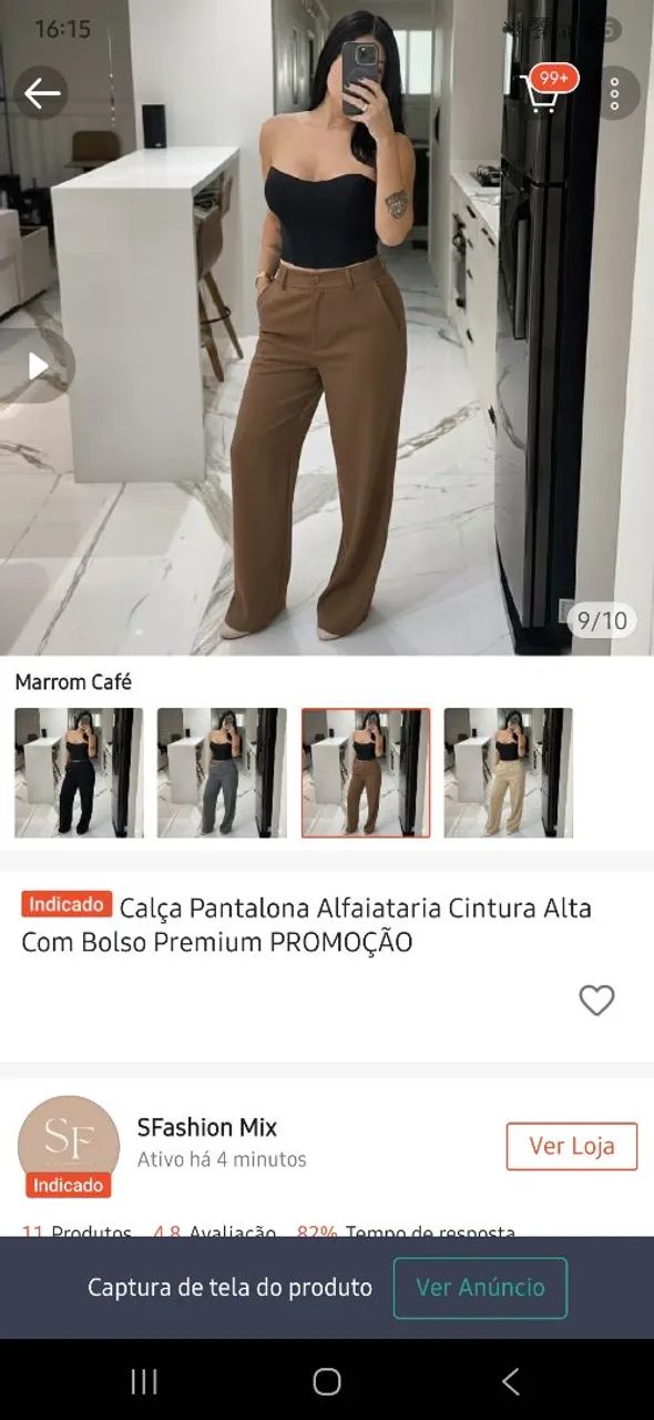 Calça marrom de alfaiataria, bem confortável 