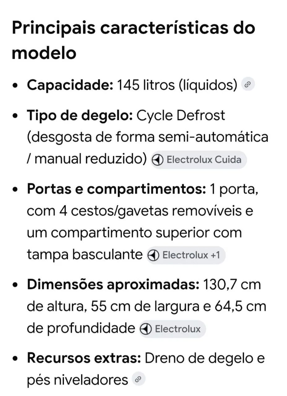 Freezer eletrolux fe 18