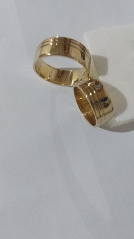 Par aliança moeda antiga e solitário noivado ou casamento - Foto 3