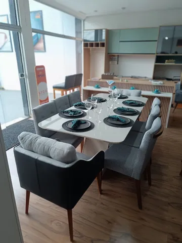 mesa de jantar 2,00x1,00 com 6 cadeiras e 2 poltronas pronta entrega