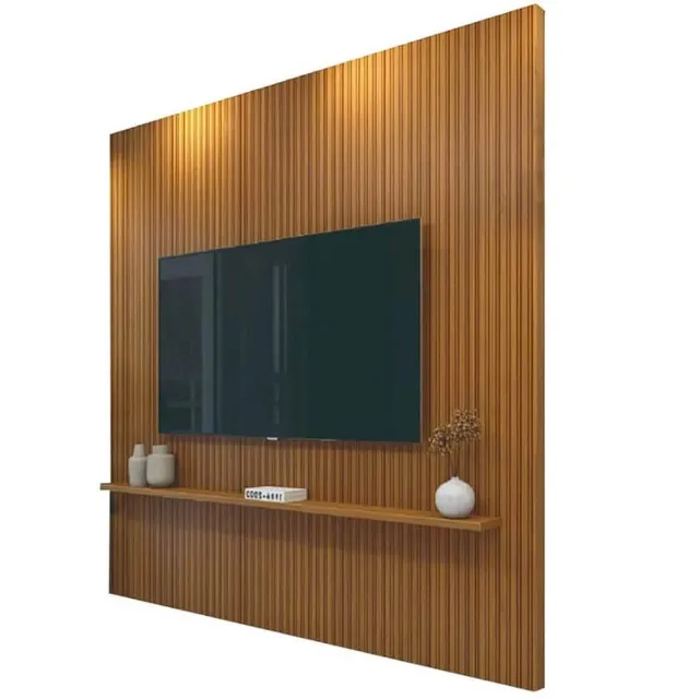 Painel Egeo sem Nicho 180cm para TV até 75 Polegadas Ripado em Impressão 3D Cedro