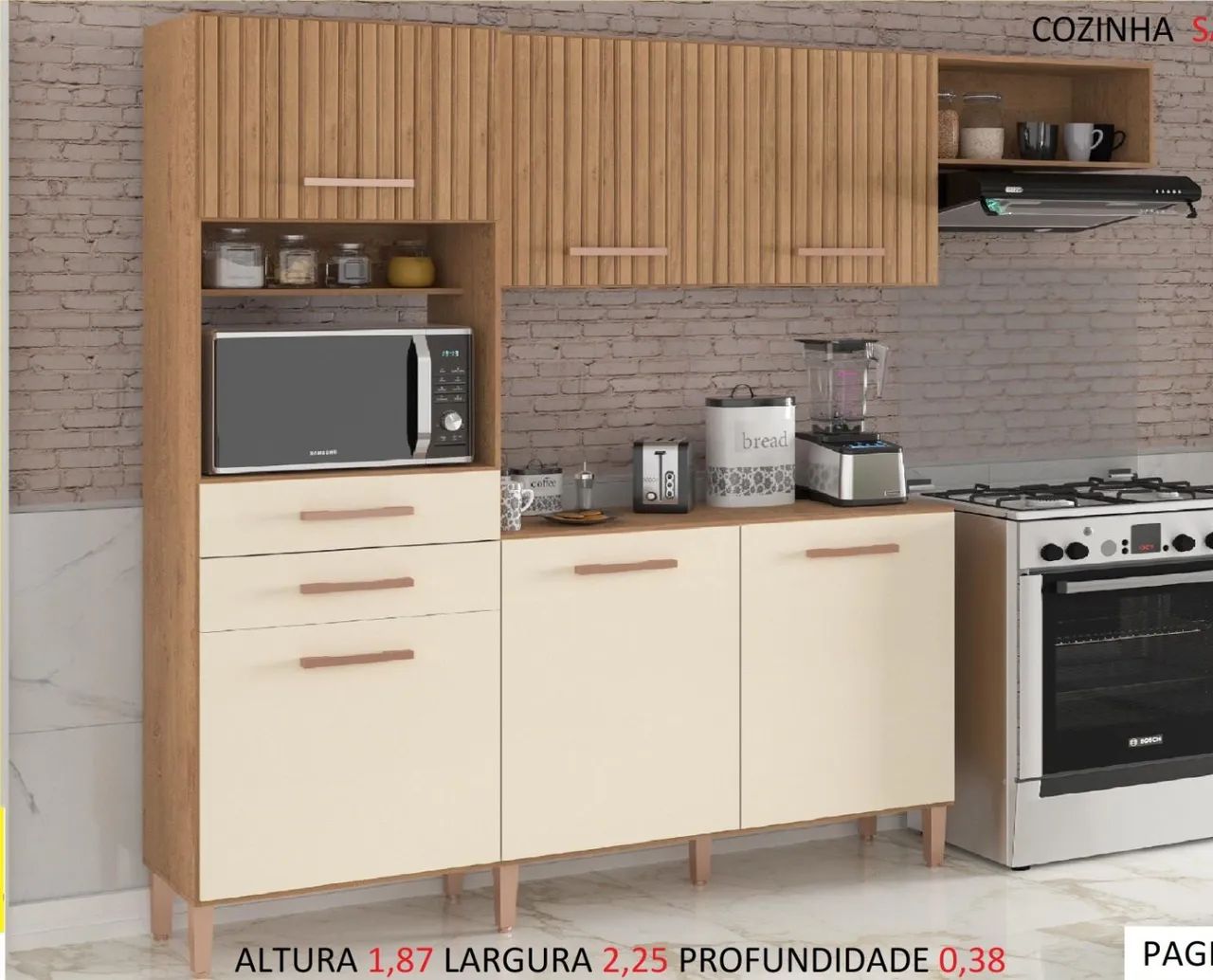 Armário de Cozinha Completo 225m com balcão 