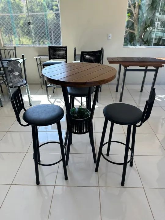 Mesa Bistrô Bar Preto/Ripado 0,70 m com 3 Banquetas Bete Preto Fosco TT - Foto 4