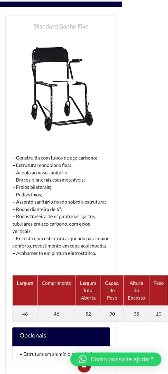 Cadeira de banho ORTOMIX Standard Banho Fixa - Conforto e Segurança