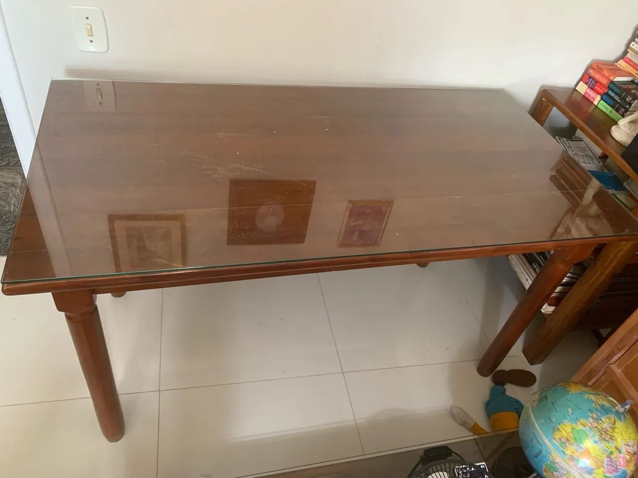 Mesa de Jantar ou escritório em Madeira com Tampo de Vidro Tok&Stok