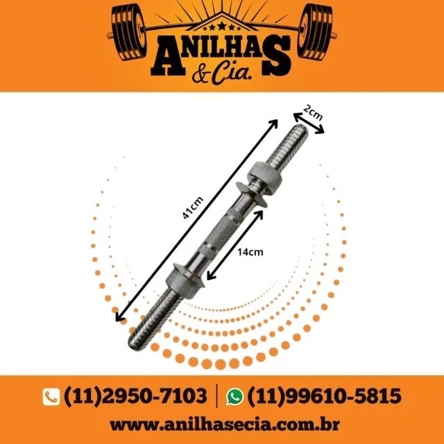 Barra 40Cm Maciça Cromada Recartilhada Com Rosca - Foto 2