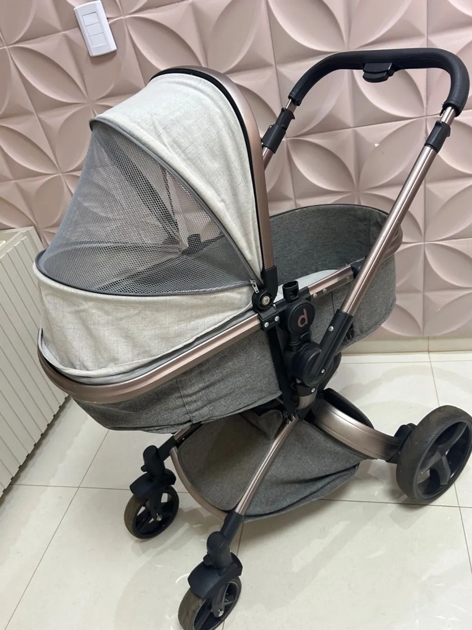 Carrinho de bebê 360 Galzerano Dzieco Rose Cinza completo 