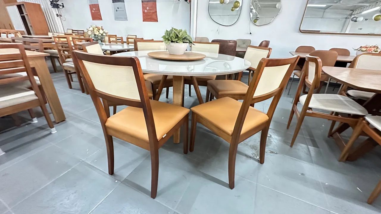 Jogo de Mesa de Jantar Redonda com 6 Cadeiras madeira 