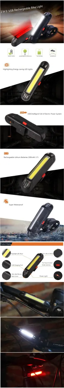 Luz LED XANES 2 em 1 Recarregável USB 500LM - lacrado | Dianteira ou traseira, leve