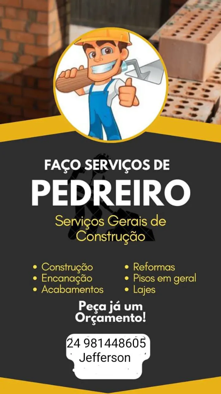 Pedreiro profissional faço função ovenarias embolso contra piso porcelanato muros calçada