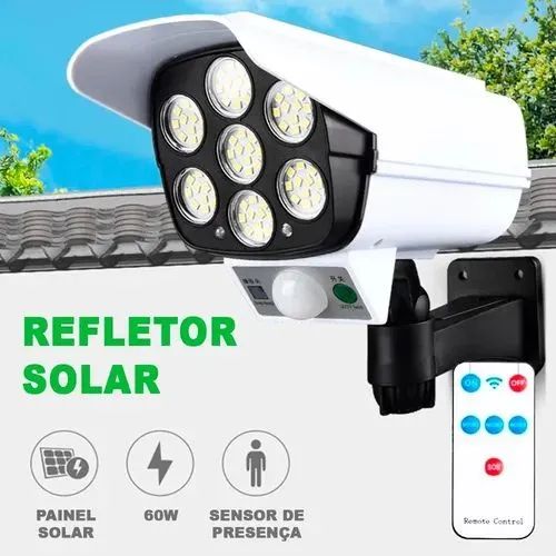 Refletor Solar Led 60W Sensor De Movimento Câmera Falsa Luz Branco Frio - Foto 6