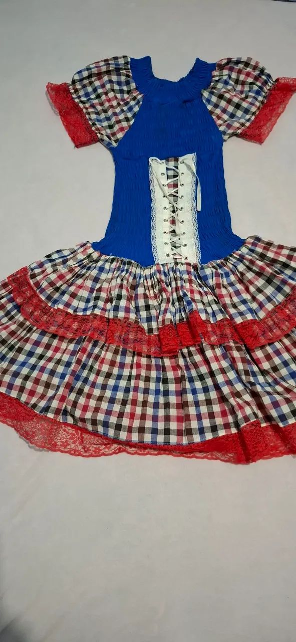 Vestido xadrez com detalhes em renda  - Foto 3
