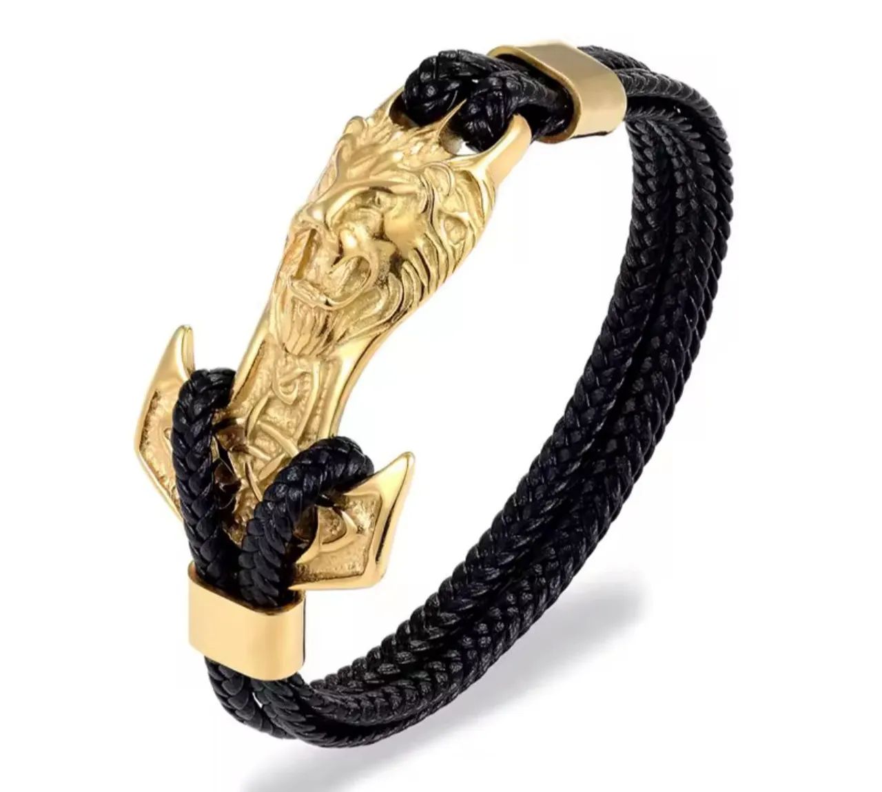 Pulseira Masculina de Couro genuíno e aço inoxidável.