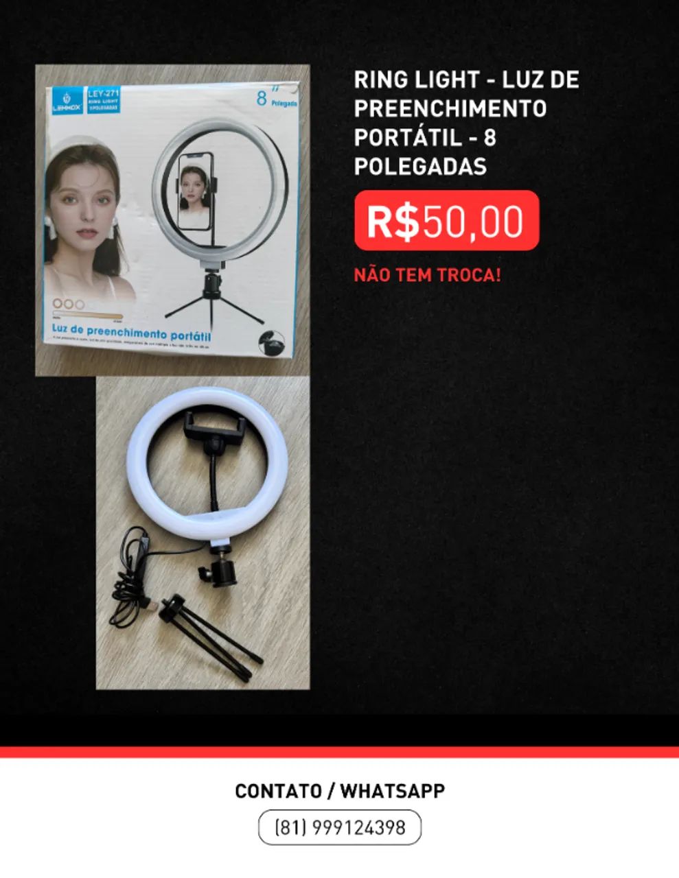 Ring Light - Luz de preenchimento portátil - 8 polegadas