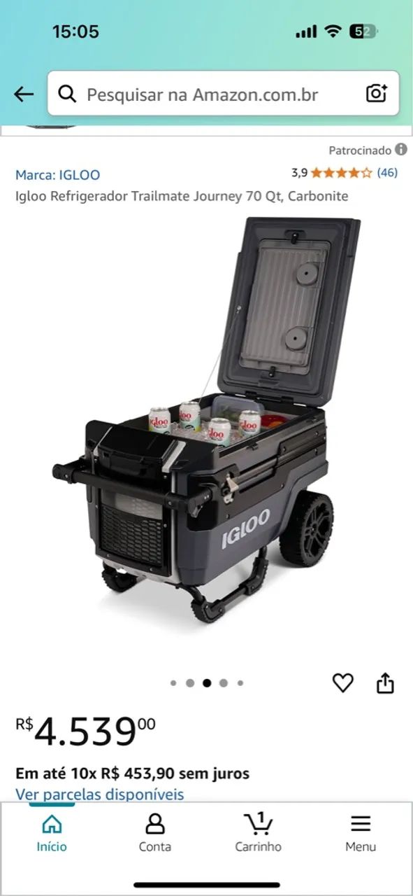 Geladeira Portátil Igloo Trailmate Journey 70 Qt, Carbonite