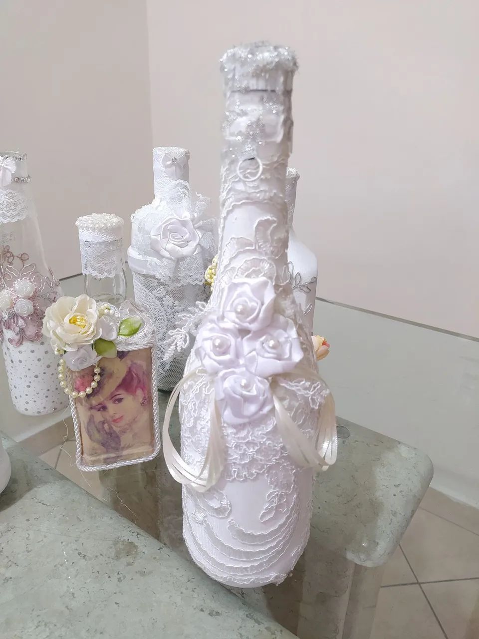 6 Garrafas Decoradas para Casamento + um champagne decorado  - Foto 3