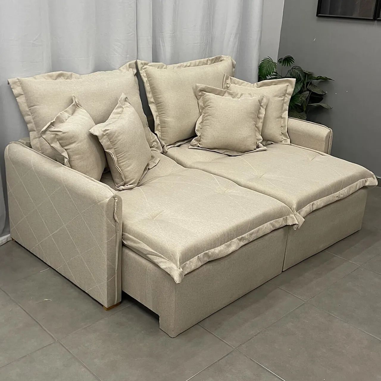 Sofá Cama Lima 200cm em Linho 3 Lugares Retrátil e Reclinável- Produto Novo 