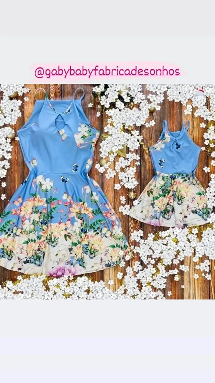 Vestidos mãe e filha azul floral