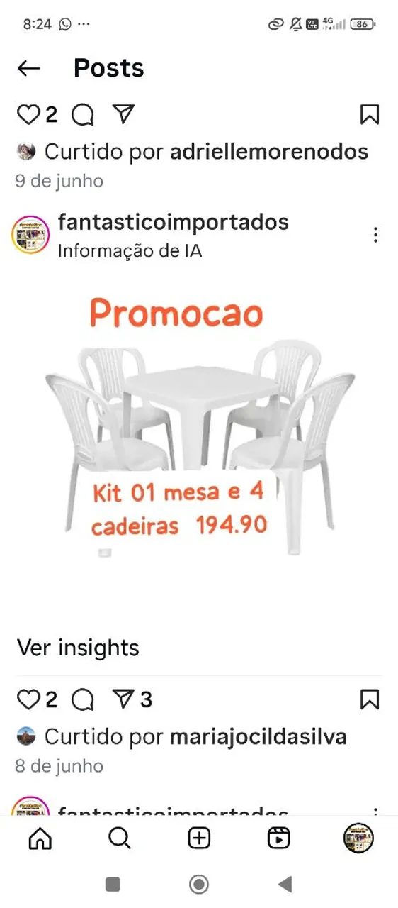 Kit Mesa e 4 cadeiras plástico