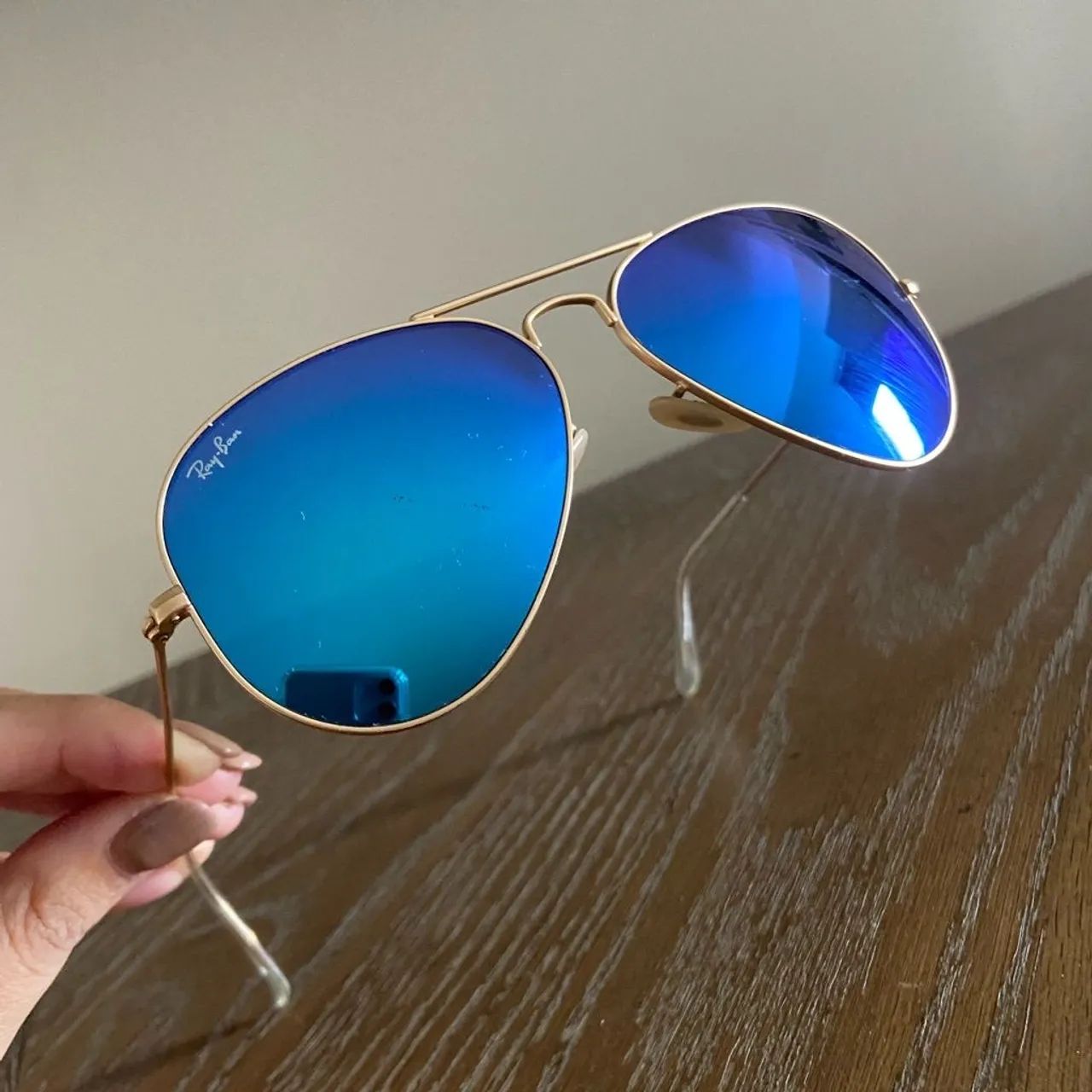 Óculos Aviator Flash Lenses Azul e Dourado - Foto 3