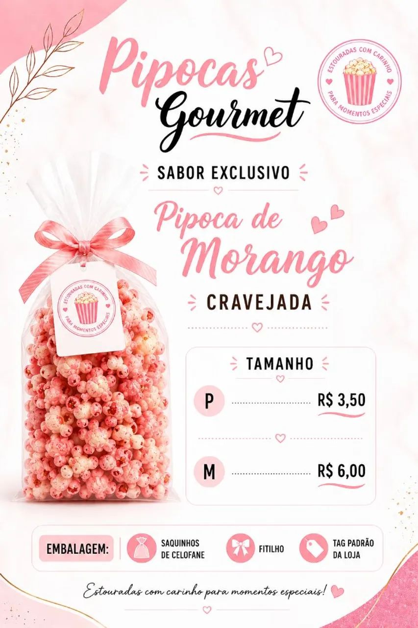 Pipoca de morango cravejado