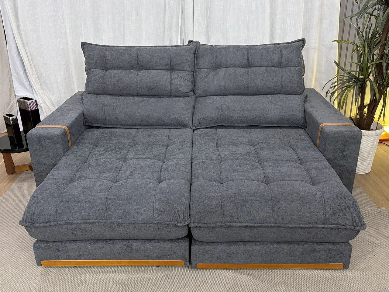 Sofá Retrátil Reclinável 2,30 m Chenille Cinza a9 - Foto 3