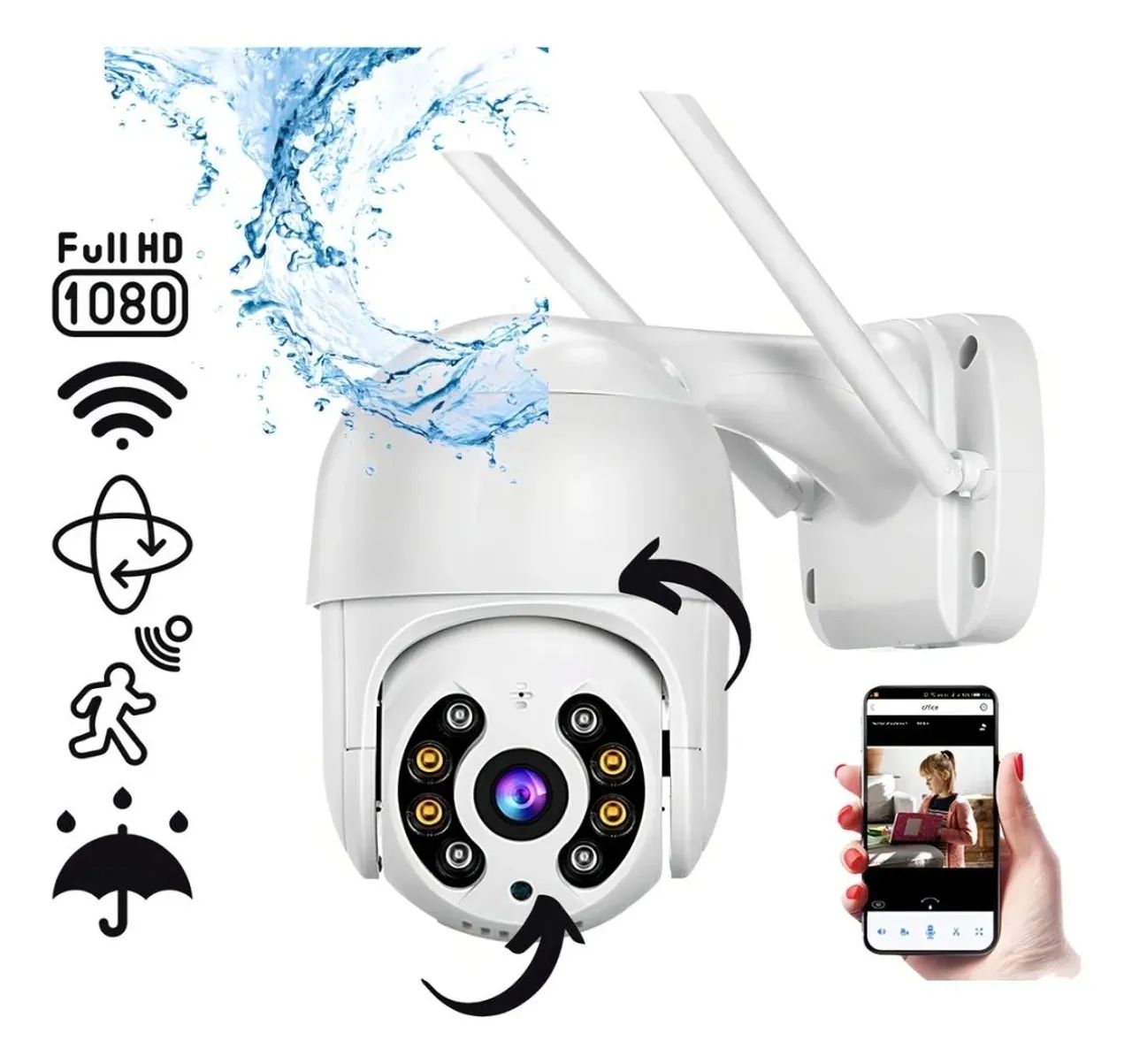 Camera de vigilância externa rotativa Wifi full HD visão noturna Jortan ...