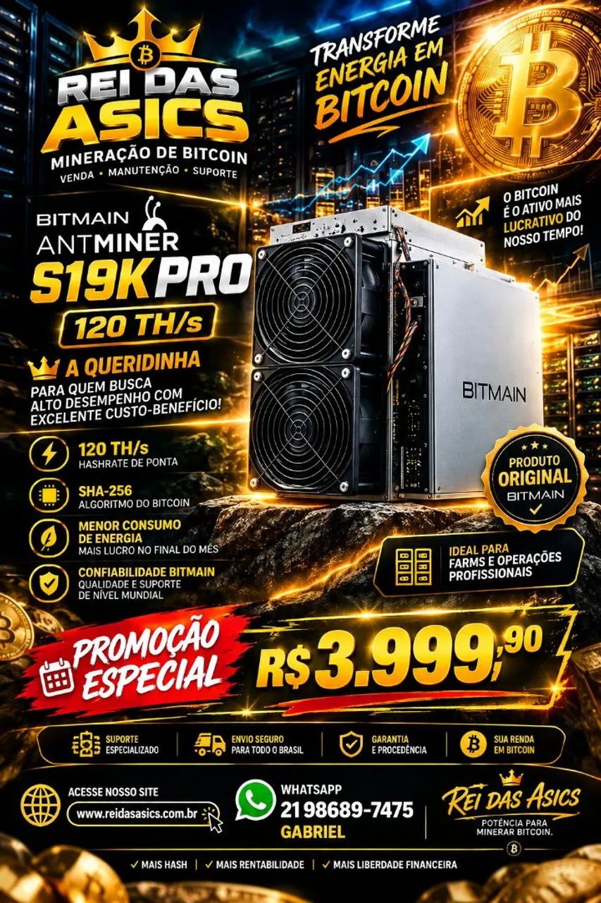 Bitman S19 k Pro 120 TH Asic Mineração Bitcoin