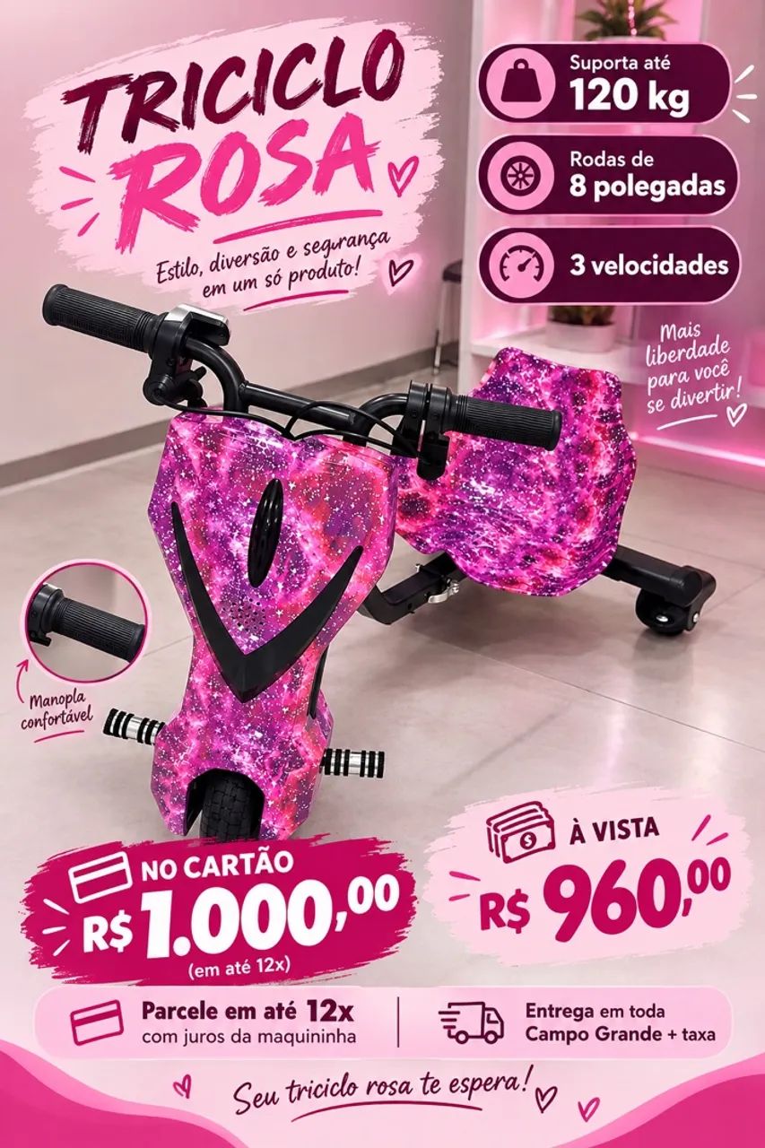 Triciclo infantil rosa , aguenta até 120kg 8 polegadas - Foto 2
