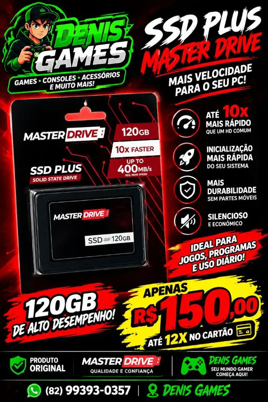 Ssd master drive 120gbs 10x mais rápido hd 