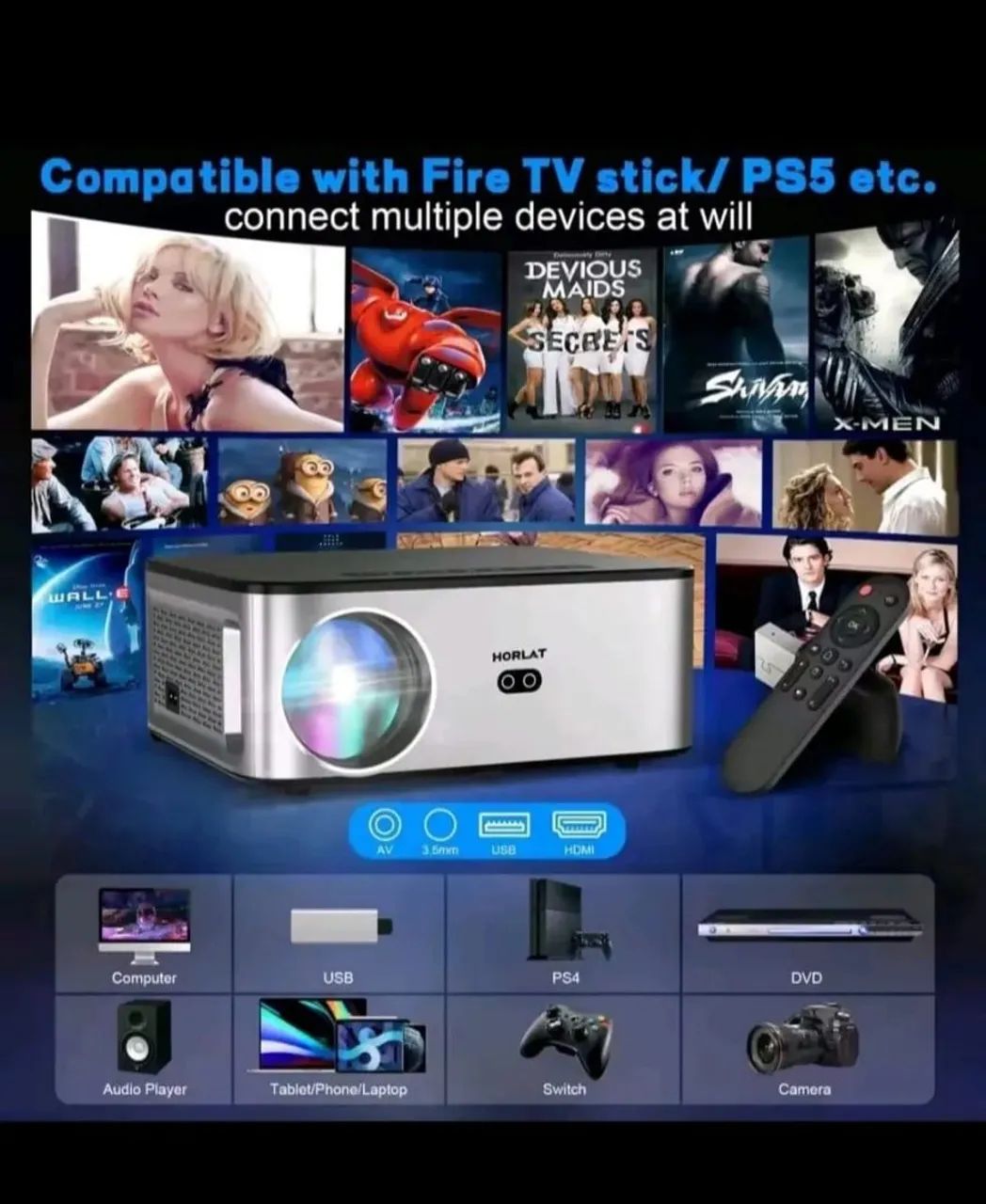 Projetor horlat t09 fullhd smart android Bluetooth wireless 