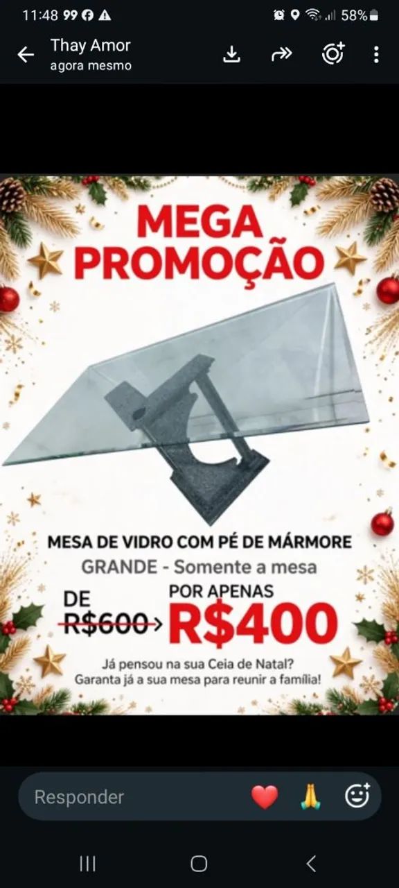 Mesa de vidro com pé de marmore