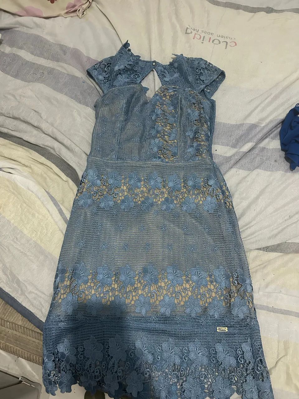 Vestido azul renda 