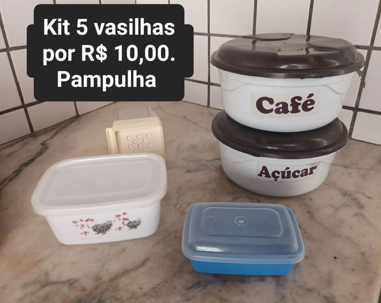 Vasilhas plásticas café açúcar e diversas