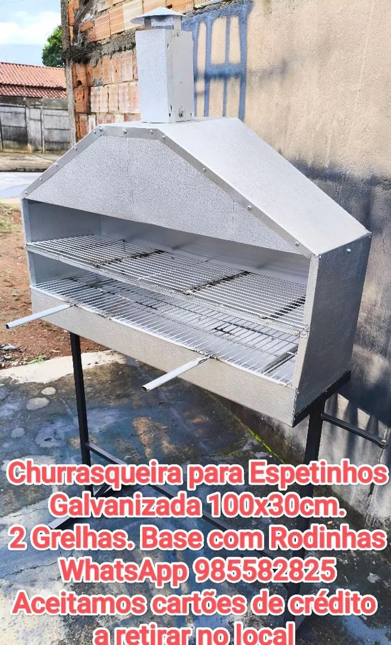 Churrasqueira para espetinhos galvanizada 100x30cm 