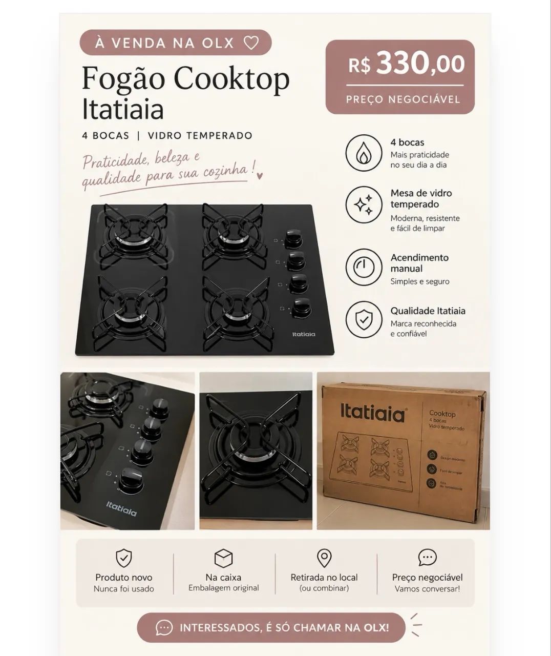 FOGÃO COOKTOP NUNCA USADO 