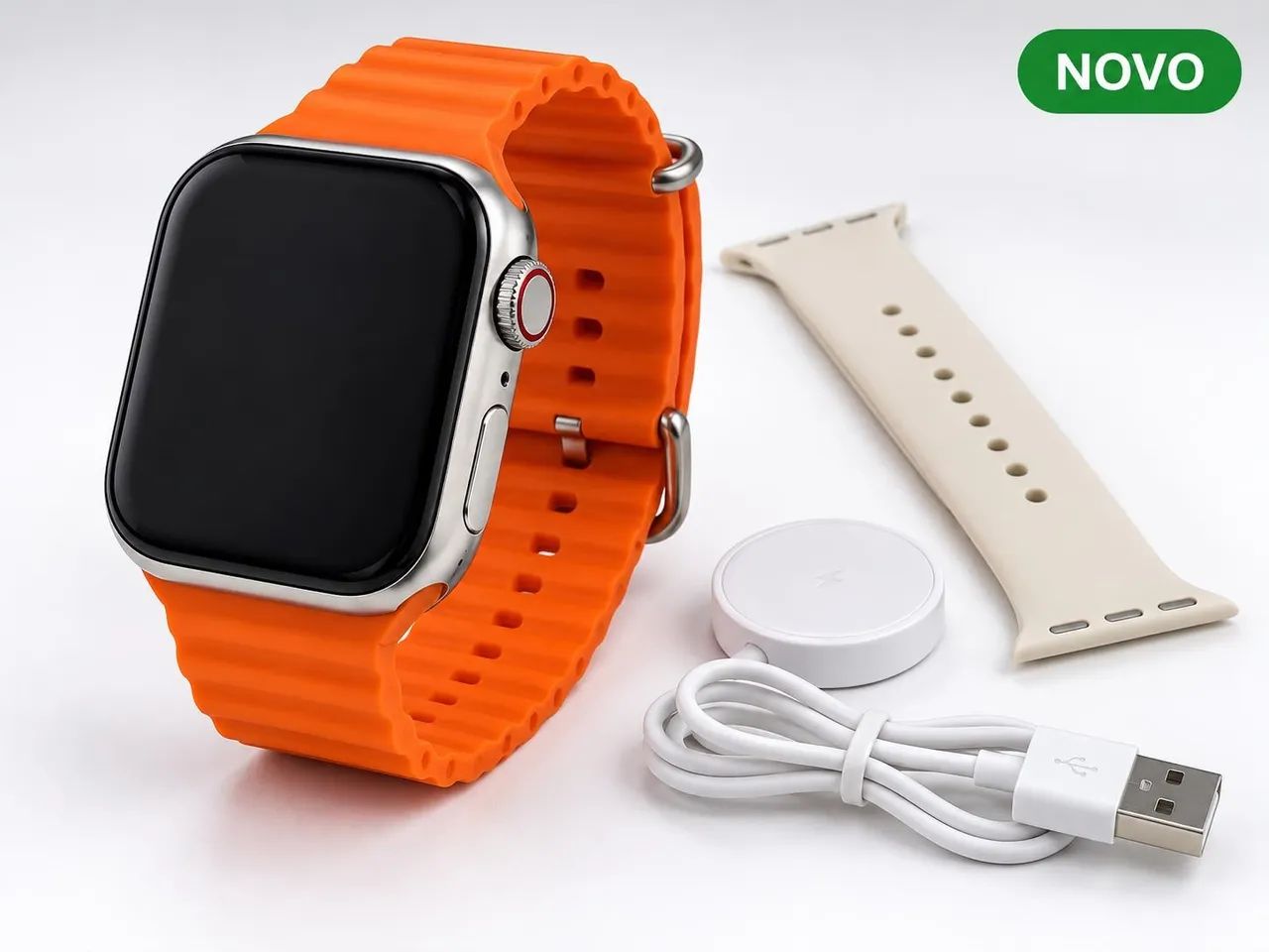 Smartwatch K9 Pro Prata com Pulseiras Laranja e Branca