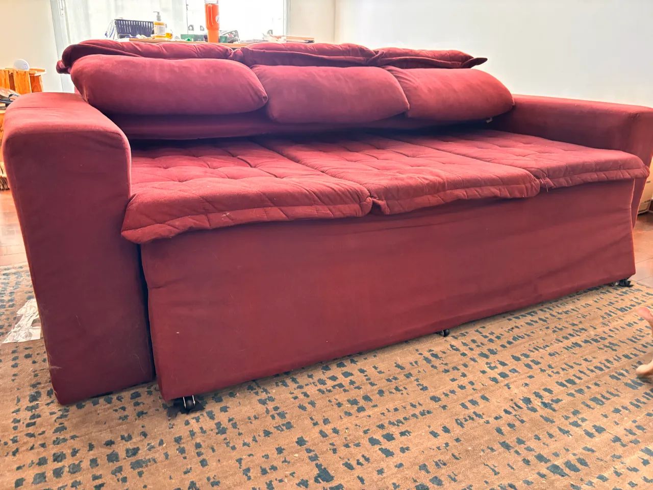 Sofá 3 Lugares Retrátil e Reclinável Cama Inbox Slim 2,00M Velusoft Vinho - Foto 4