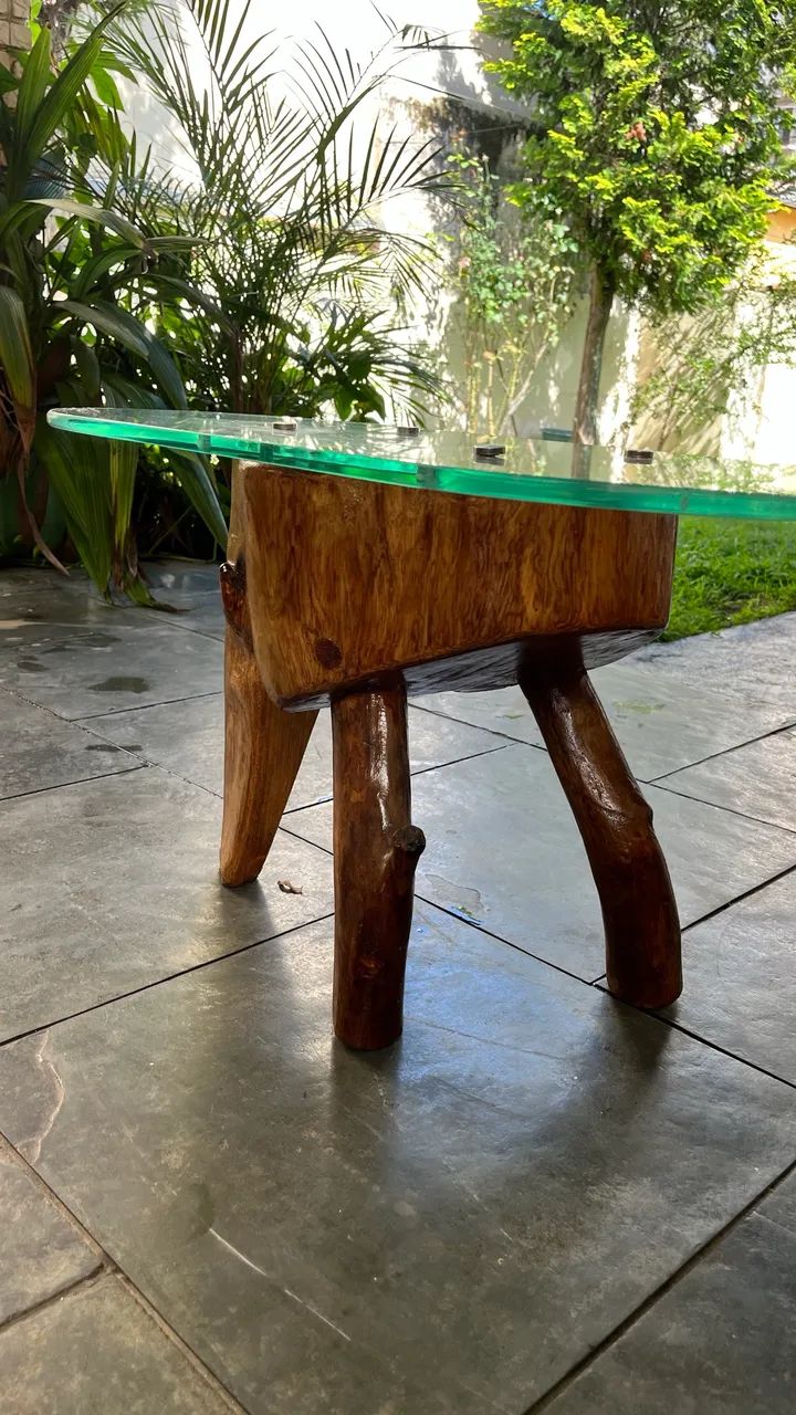 Mesa de Centro Madeira Recuperada Rústico Artesanal com Vidro - Foto 4