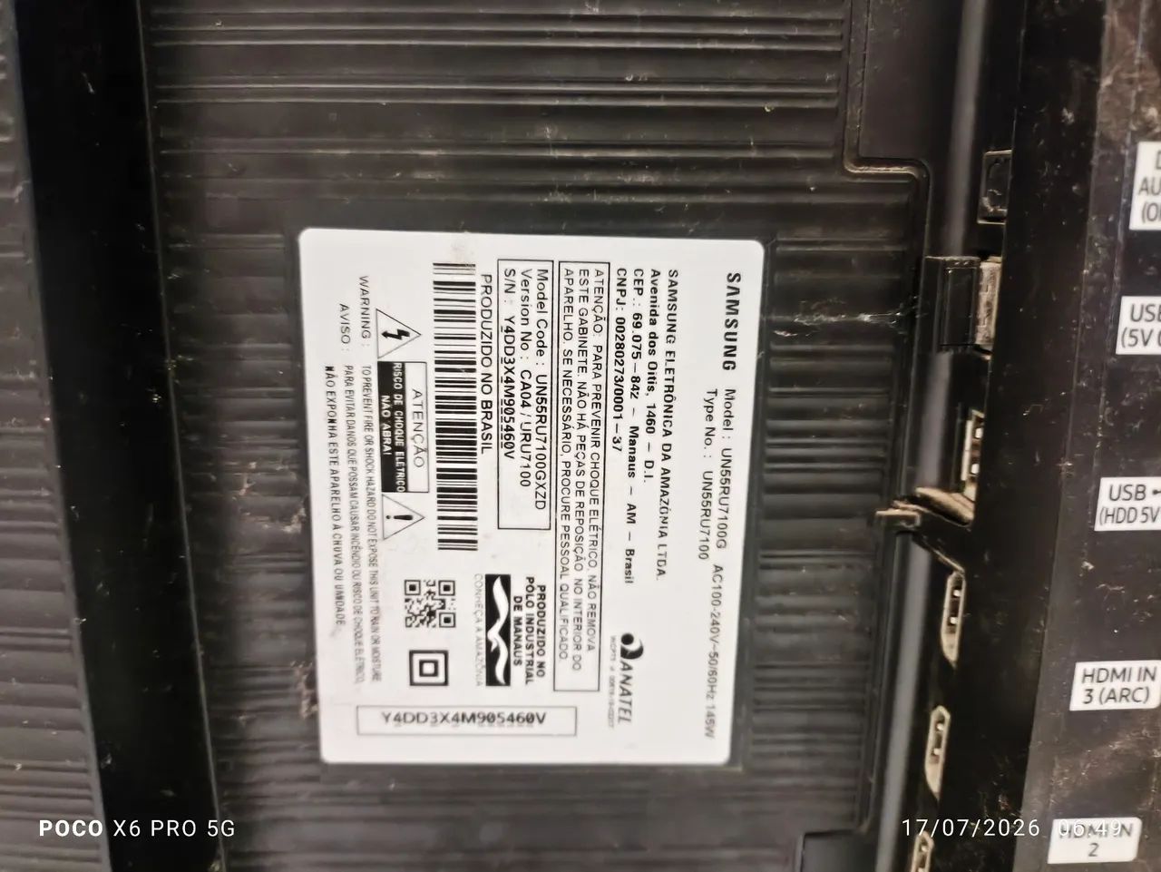 TV SAMSUNG 55 POLEGADAS COM DEFEITO 
