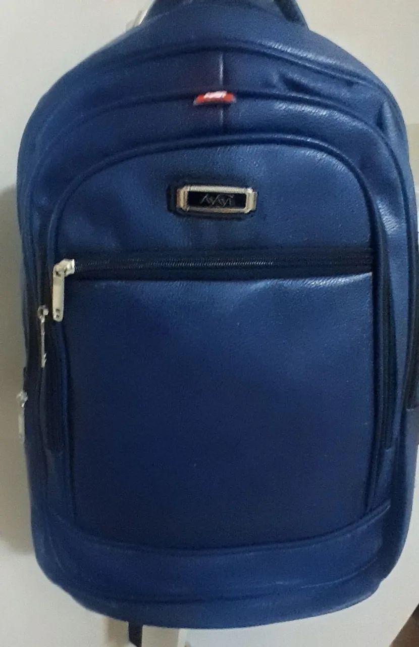 Mochila de couro azul resistente impermeável  - Foto 4